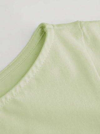 Cotton-blend Boat Neck Ruffle Sleeve Ruched Asymmetrical Hem Tee