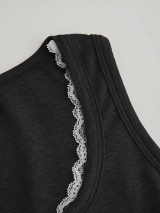 Cotton-blend Scoop Neck Lace Trim Tank Top