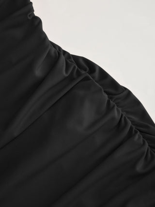 Boat Neck Ruched Pearl-Back Detail Maxi Dress