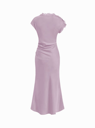 Satin Lace Trim Split Mermaid Maxi Dress