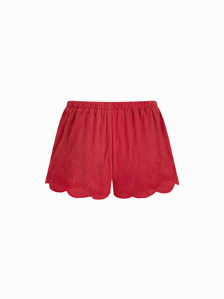 Mid Rise Lace Drawstring Scallop Hem Shorts