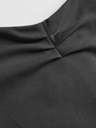Cotton-Blend Halter Neckline Ruched Knotted Crop Tee