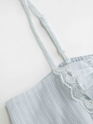 Chiffon Striped Lace Trim Ruffle Hem Crop Cami Top