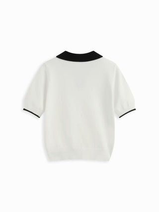 Knit Polo Contrasting Binding Short Sleeve Top