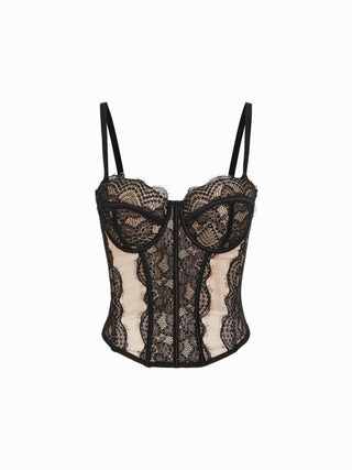 Lace Sweetheart Neck Lace Panel Slim Corset Cami Top