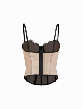 Lace Sweetheart Neck Lace Panel Slim Corset Cami Top