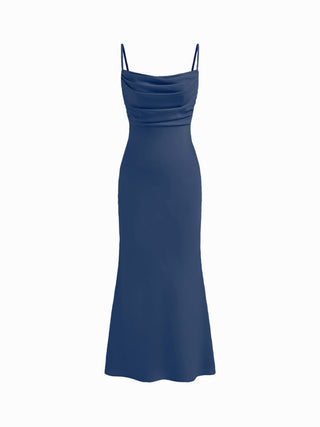 Satin Square Neck Ruched Lace Maxi Dress