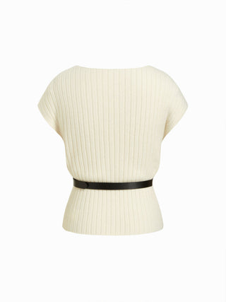 Knit Boat Neck Top With Belt