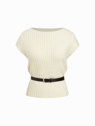 Knit Boat Neck Top With Belt