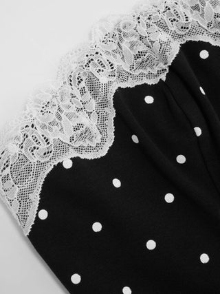Cotton-blend Polka Dot Lace Trim Bandeau Top