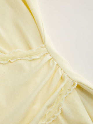 V-neck Ruffle Sleeve Lace Trim Drawstring Ruched Top