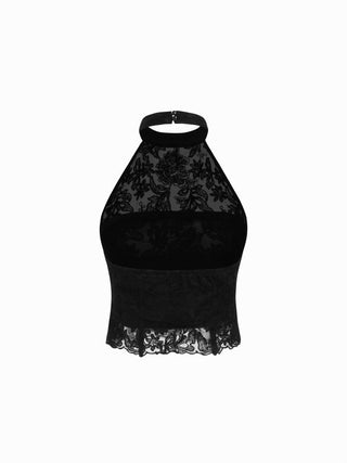Cotton-blend Lace Halter Crop Top & Low Rise Mermaid Maxi Skirt Set