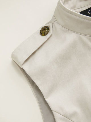 Cotton-blend Asymmetrical Metal Detail Stand Collar Jacket Vest