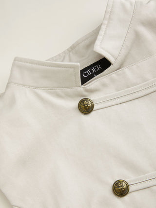 Cotton-blend Asymmetrical Metal Detail Stand Collar Jacket Vest