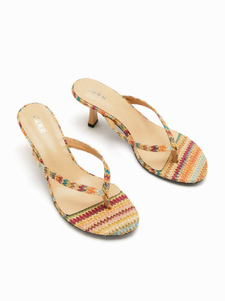 WOVEN FLIP-FLOP KITTEN HEELED SANDALS
