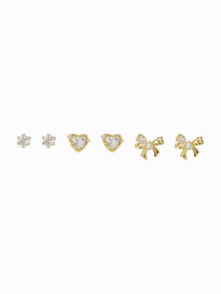 3 PAIRS RHINESTONE & HEART & BOWKNOT EARRINGS SET