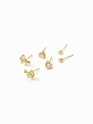 3 PAIRS RHINESTONE & HEART & BOWKNOT EARRINGS SET