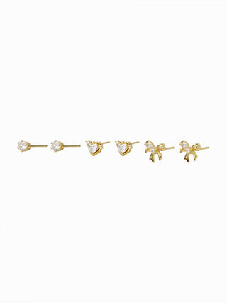 3 PAIRS RHINESTONE & HEART & BOWKNOT EARRINGS SET