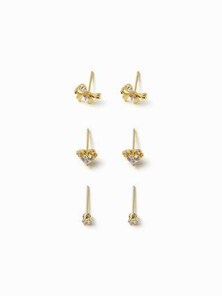 3 PAIRS RHINESTONE & HEART & BOWKNOT EARRINGS SET