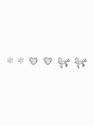 3 PAIRS RHINESTONE & HEART & BOWKNOT EARRINGS SET