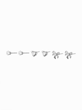 3 PAIRS RHINESTONE & HEART & BOWKNOT EARRINGS SET