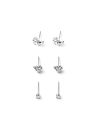 3 PAIRS RHINESTONE & HEART & BOWKNOT EARRINGS SET
