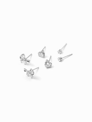 3 PAIRS RHINESTONE & HEART & BOWKNOT EARRINGS SET