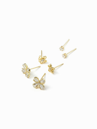 3 PAIRS RHINESTONE & FLOWER EARRINGS SET