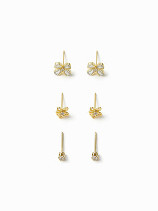 3 PAIRS RHINESTONE & FLOWER EARRINGS SET