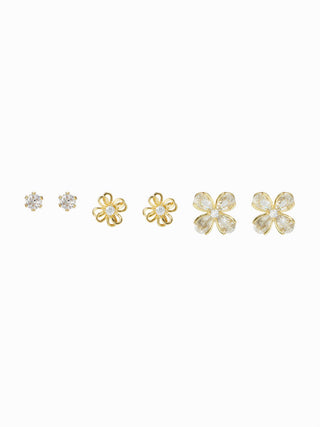 3 PAIRS RHINESTONE & FLOWER EARRINGS SET