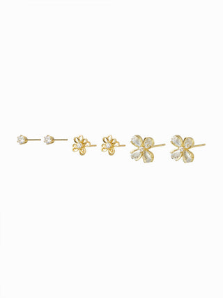 3 PAIRS RHINESTONE & FLOWER EARRINGS SET