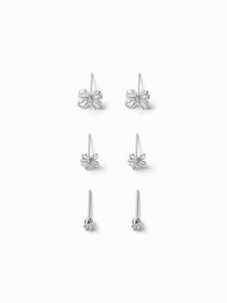 3 PAIRS RHINESTONE & FLOWER EARRINGS SET