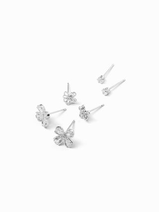 3 PAIRS RHINESTONE & FLOWER EARRINGS SET