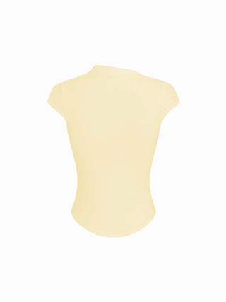 Cotton-blend Stand Collar Ruched Short Sleeve Tee