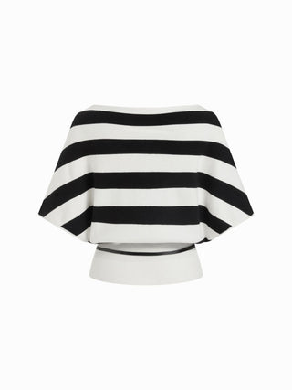 Knit Boat Neck Batwing Sleeve Top With Belt