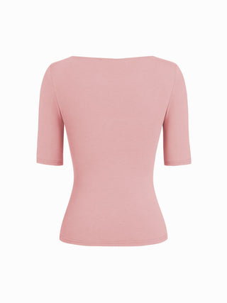 Cotton-blend Scoop Neckline Mid-length Sleeve Tee