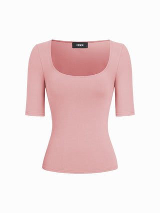 Cotton-blend Scoop Neckline Mid-length Sleeve Tee