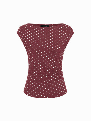 Boat Neck Solid Ruched Short Sleeve Top