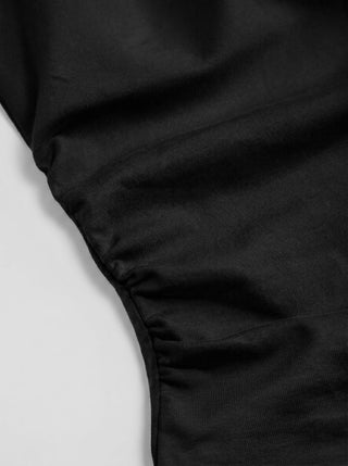 Cotton-blend Stand Collar Ruched Short Sleeve Tee