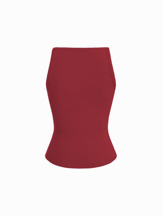 Cotton-blend High Stretch Boat Neck Ribbed Tank Top