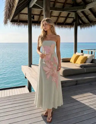 Chiffon Chiffon Bandeau Floral Backless Mermaid Maxi Dress For Daily Casual Vacation