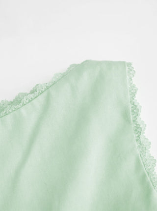 Linen-blend Boat Neck Lace Trim Knotted Sleeveless Blouse