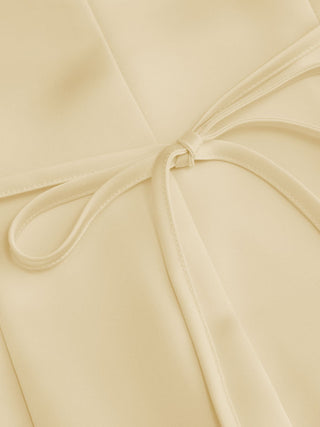 Satin V-neck Ruched Knotted Tie Back Mini Dress