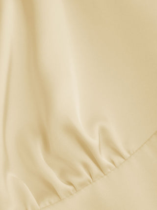 Satin V-neck Ruched Knotted Tie Back Mini Dress