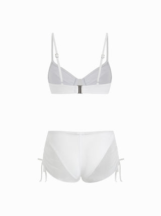 Sweetheart Underwire Ruched Mesh 3 Piece Bikini Set With Shorts