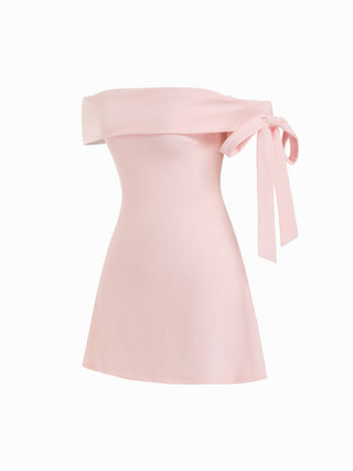 Jersey Off-shoulder Short Sleeve Bowknot Mini Dress