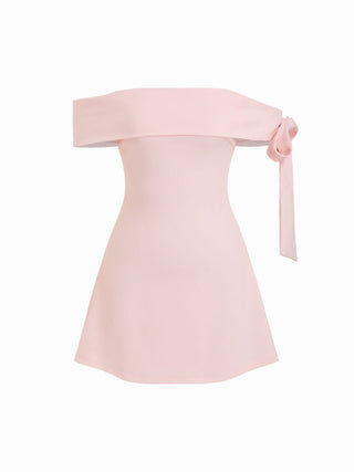Jersey Off-shoulder Short Sleeve Bowknot Mini Dress