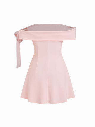 Jersey Off-shoulder Short Sleeve Bowknot Mini Dress