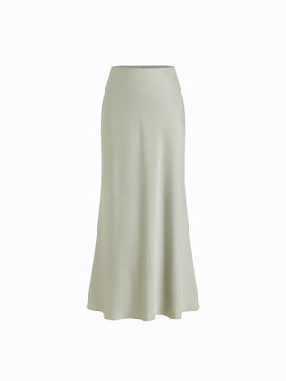 Satin Mid Rise Ruffle Bias Maxi Skirt