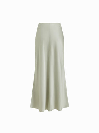 Satin Mid Rise Ruffle Bias Maxi Skirt